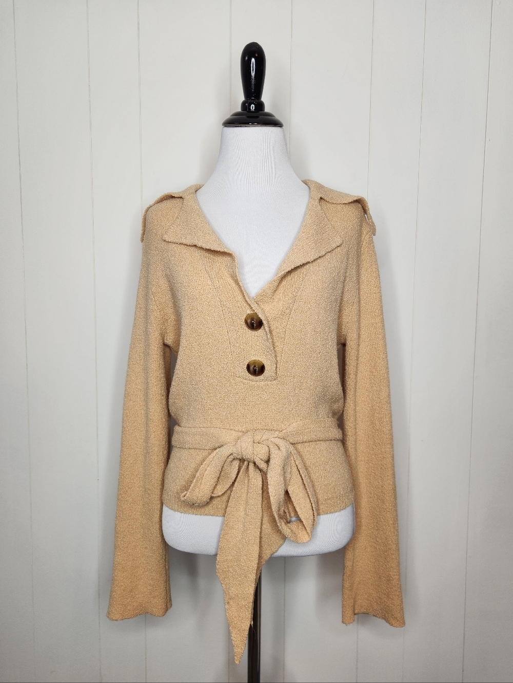 Nanushka Tan Rosalie Cotton Blend Terry Open Back Polo Sweater Women's Size XS